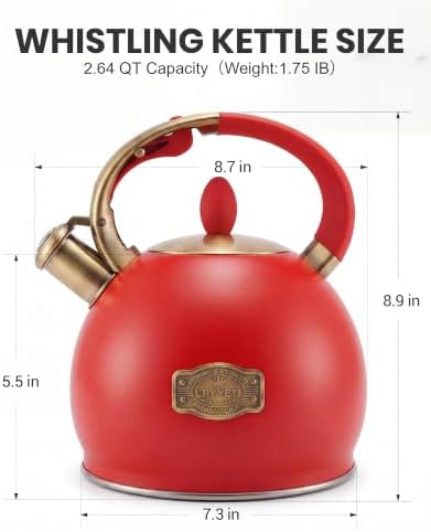 Whistling Tea Kettle Stovetop Stainless Steel, 2.64 Quart （Red） - Image 3