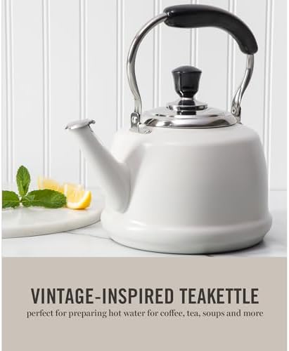 Martha Stewart Kingstree Large 2 Qt Heavy Gauge Stainless Steel Tea Kettle - Linen White Exterior - Image 3