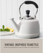 Martha Stewart Kingstree Large 2 Qt Heavy Gauge Stainless Steel Tea Kettle - Linen White Exterior - Image 3