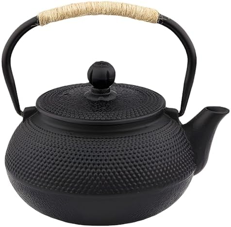 Cast Iron Teapot With Infuser, Elegant Black Stovetop Tea Kettle With Rope-Wrapped Handle, Japanese Tetsubin, 600 Ml Cast Iron Teapot by Unknown