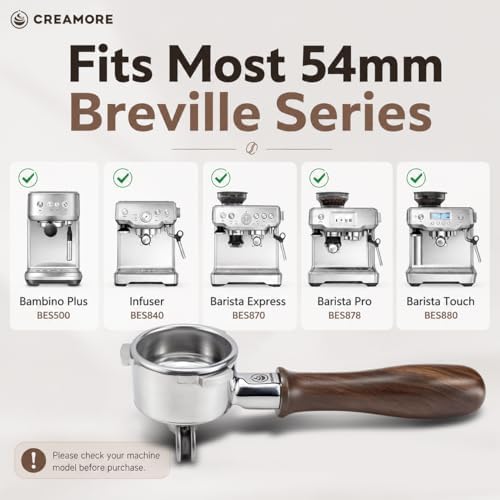 Espresso Accessories, 54mm Bottomless Portafilter with Detachable Double Spout, 18g ARCFLOW™ Filter Basket, 3-Ear Design, Walnut Wood Handle, Compatible with Breville 54mm Espresso Machines - Image 5