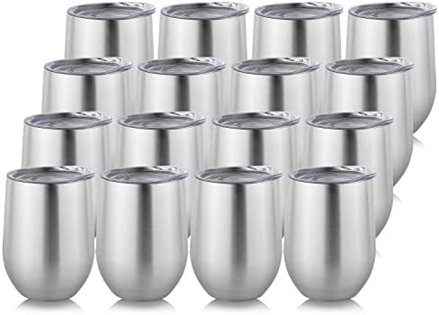 DOMICARE Stainless Steel Wine Tumbler Bulk with Lid, Personalized Insulated Tumblers Set, 12oz Travel Coffee Cups Pack of 16, Stainless steel by VisittheDOMICARE