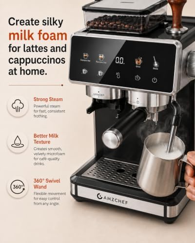AMZCHEF Espresso Machine with Grinder, 20 Bar, Latte & Cappuccino, Black - Image 6