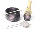 LUNCHS 5-Piece Set Matcha Whisk and Bowl Bamboo Matcha Scoop and Stainless Sifter Matcha Kit Suitable for Living Room and Study Matcha Whisk Set(Black pink star) by lunchskins