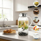 Bandesun Vintage Glass Pitcher with Lid, 101oz/ 3 Liter Water Pitcher with Handle for Fridge Heat Resistant Borosilicate Water Jug, Carafe for Hot/Cold Coffee, Tea,Beverage 1Pack - Image 7