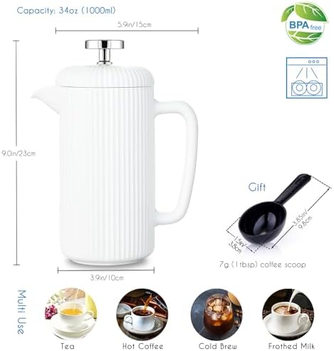 Easyworkz Porcelain French Press and Double Wall Insulated Metal Demitasse Cups - Image 3