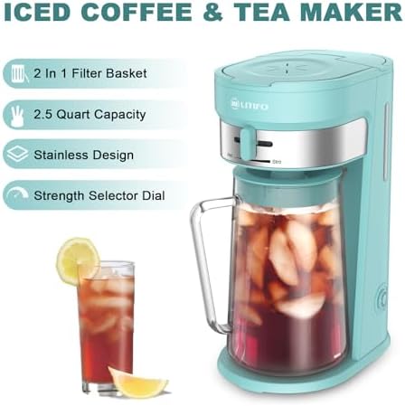 LITIFO Iced Tea Maker and Iced Coffee Maker Brewing System with 2.5-quart Pitcher, sliding strength selector for Taste Customization, Stainless Steel (Green) - Image 2