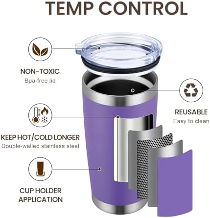MEWAY 20oz Tumbler 4 Pack Double Wall Vacuum Insulated Travel Mug Bulk, Stainless Steel Tumblers with Lid and Straw, Durable Powder Coated Coffee Cups for Cold & Hot Drinks (Purple, 4) - Image 2