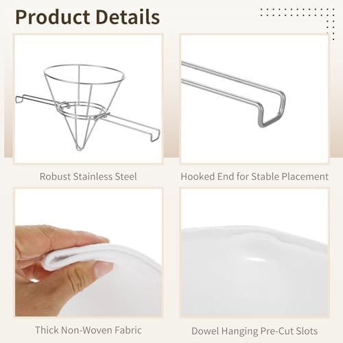 Cooking Oil Filter,Syrup Cone Filters Kit with 10 in Stainless Steel Cone Holder Fryer Strainer, 1 Thick Reusable Filter with Pre-Cut Slots and 24 Disposable Pre-Filters for Maple Sap Honey Milk - Image 4