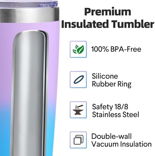 Volhoply 20oz Stainless Steel Tumbler with Lid and Straw Bulk 8 Pack,Double Wall Insulated Travel Iced Coffee Mug Fits Cup Holder,Powder Coated Cups for Hot/Cold Drinks,Christmas Gifts（lavender,8 Set） - Image 3