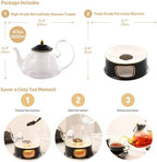 DUJUST Blooming Tea Pot Set, Luxury British Design with Relief Decor & Gold Trims, Hand-Crafted Clear Teapot with Warmer, 40oz Glass Teapot with Infuser, Stove-Safe Tea Party Gift & Home - Black - Image 5