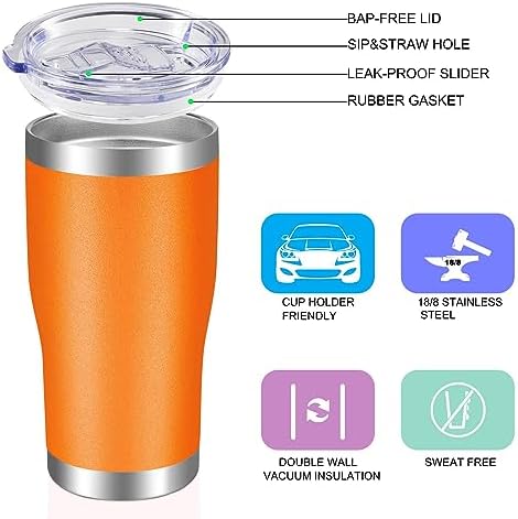 VEGOND 20oz Tumbler Stainless Steel Tumbler Cup with Lid And Straw Vacuum Insulated Double Wall Travel Coffee Mug(Orange 12 Pack) - Image 3