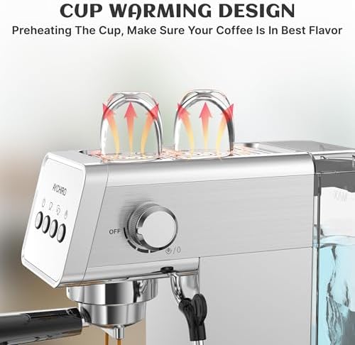 AYCHIRO 20 Bar Espresso Machine, Semi-Automatic Espresso Maker with Milk Frother Wand, Compact Stainless Steel Coffee Machine for Latte & Cappuccino, 37.2 oz Removable Water Tank - Image 7