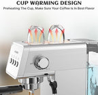 AYCHIRO 20 Bar Espresso Machine, Semi-Automatic Espresso Maker with Milk Frother Wand, Compact Stainless Steel Coffee Machine for Latte & Cappuccino, 37.2 oz Removable Water Tank - Image 7