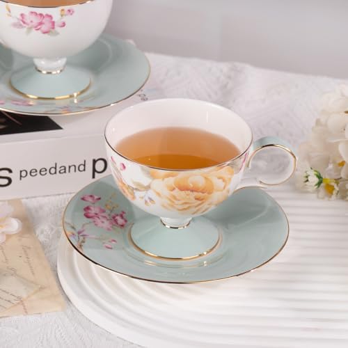 KAMMAK Tea Cups Set of 2,Ceramic Floral Pattern Demitasse Cup - Image 7