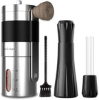 Manual Coffee Grinder & Espresso WDT Tool,Hand Ceramic Burrs Grinder with Cleaning Brush,304 Stainless Steel Distribution Tool for Barista,10x0.25mm,10x0.4mm,8 Needle Espresso Stirrer by SimCoker