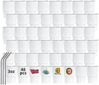 3 OZ Mini Tumbler Shot Glass With Straw and Lid 48 Pcs Mini Tumbler Cups Double Wall Vacuum Insulated Cups, Stainless Steel Sublimation Tumblers set for Family Gatherings, Birthday Parties, White by Unknown
