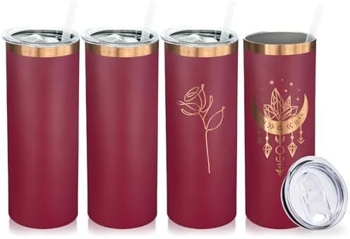 20 oz Skinny Tumblers Bulk with Lids and Straws Red,4 pack by MetalyaTumblers