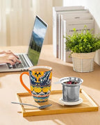 vancasso 18 Oz Tea Infuser Mug with Lid, Amber Iris Bloom - Image 6