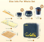 Portable Gongfu Tea Set with Travel Case, Ceramic Tea Set with Glass Teapot Infuser, Bamboo Tea Tray and 4 Ceramic Teacups, All-in-One Travel Tea Kit for Home Office Outdoor Picnic Camping - Image 3