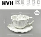 HVH 10 oz Cappuccino Cups with Saucers Set of 4, Cream - Image 3