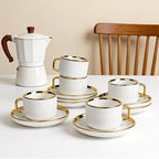 ALIMOTA 3oz White Gold Ceramic Coffee Mug Set of 6, Latte Mugs with Saucers, White Latte Cups and Espresso Mug for Specialty Coffee Drinks, Latte, Cafe Mocha, Tea - Image 3