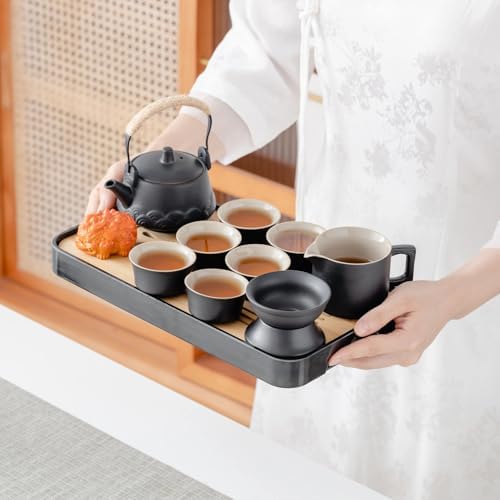 ICHAG Gongfu tea sets,Tea pet,Portable Ceramic TeaSet, Asian Tea sets for adult, Tea Gift sets, Grey leather case, Portable Travel Bag,Home,Gifting,Outdoor and Office - Image 2