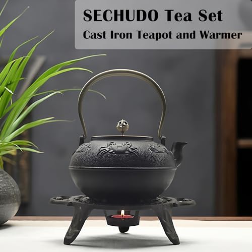 44oz Cast Iron Teapot Set with Tea Light Warmer, Durable Japanese Tetsubin Teapot for Stovetop, Asian Tea Kettle for Adults, Elegant Durable Tea Gift Set (1300ml) - Image 2