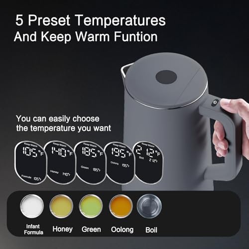 1.5L Electric Kettle Temperature Control, Gray - Image 3