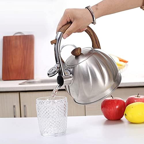 Stovetop Tea Kettle Whistling Teapot Tea Kettle Stovetop Whistling Kettle Push-Button Switch Tea Kettle 2L Water Boiler Pot Whistling Teapot Stove Top Kettle Tea Pot Teapots (Steel) - Image 2
