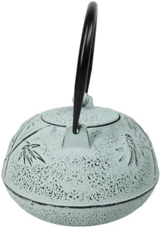 Ebros Gift Traditional Oriental Tetsubin Mint Green Bamboo Design 40oz Cast Iron Teapot With Enameled Interior And Strainer Asian Japanese Chinese Fusion Housewarming Tea Pot Accent - Image 4