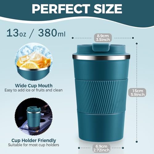 Volhoply 13 oz Stainless Steel Insulated Travel Coffee Mug with Fip Lid Bulk 4 Pack,Reusable Double Wall Vacuum Metal Coffee Cup,Portable Leak Proof Thermal Tumbler for Hot & Cold Drinks(Bule,4) - Image 2