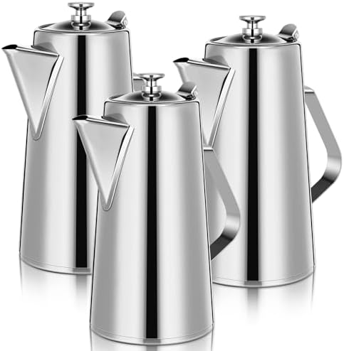 Honeydak 3 Pcs Stainless Steel Pitcher with Lid 2 Liter Stainless Steel Kettle Metal Cold Water Pitcher Large Capacity Tea Kettle Jug Beverage Dispenser with Handle for Home Restaurant Office (Sliver) by Honeydak