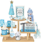 Winter Decorations for Home Office 8 PCS Snowman Tiered Tray Decor Set by SYNCVIBE