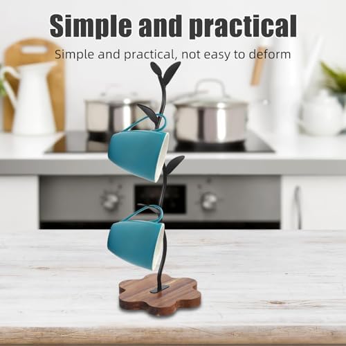 Generic Wood Mug Tree Holder: Mug Rack Wooden Stand Cup Rack Holder Teacup Tree Stand Kitchen Cup Hooks Desktop Storage Organizer for Kitchen Bathroom Light Brown - Image 4
