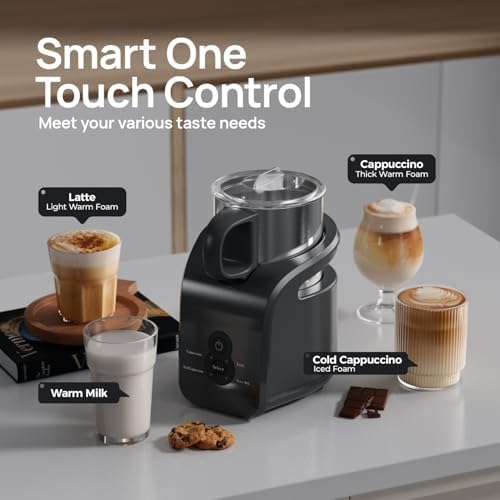 4-in-1 Milk Frother - Electric Steamer, Automatic Warm & Cold Cappuccino Foam Maker, 12.5oz Milk Warmer for Latte, Macchiato, Stainless Steel - Image 3