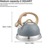 Creative Home 2.3 Qt. Stainless Steel Whistling Tea Kettle Teapot with Ergonomic Wood Rubber Touching Handle, Opaque Gray with Speckle - Image 5