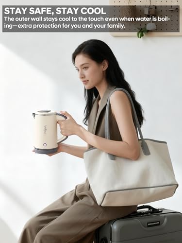 Portable Electric Kettle, 24oz Mini Travel Kettle for Camping & Office, 600W Fast Boiling, Compact Personal Small Kettle with Auto Shut-Off, Stainless Steel Interior, Beige - Image 5