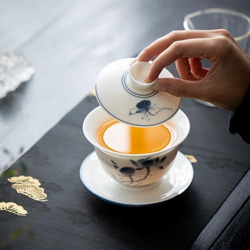 Gaiwan Tea Set Gongfu Tea Cup Hand-painted Lotus Chinese Tea Set - Image 7