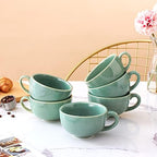 Coffeezone Set of 6 Cups Vintage Design 12 oz Professional Barista Ceramic Latte Art Cappuccino Cups Set (Green * 6) - Image 2