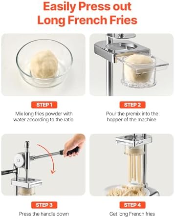 VEVOR Super long French Fry Squeezer, Commercial Fried Potato Strips Maker, Extra Long Japanese Style French Fries Maker with Pull-out Extruder, Manual Mashed Potato Extruder for Food Truck, Kitchen - Image 3