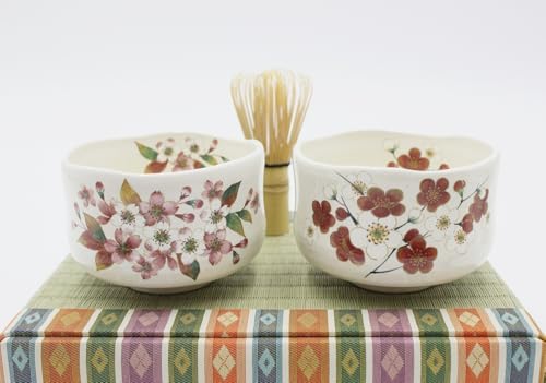 Japanese Traditional Mino Ware Handcrafted Mini Matcha Chawan Tea Bowl Cup Set With Chasen Bamboo Tea Whisk Ceremony Tableware Pottery (Kohiki Ume) - Image 3