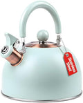 2.6 Quart Mint Green Whistling Tea Kettle, tea pot, Stainless Steel, Cool-Touch Handle, Loud Whistle, 7.48-inch Base, Induction Compatible by Rixordd
