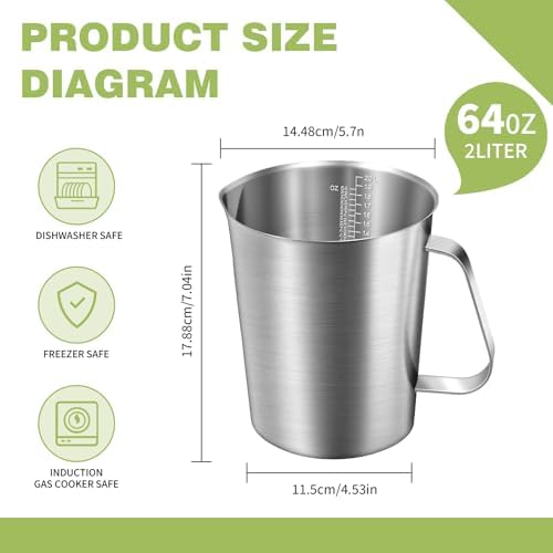 Stainless Steel Metal Measuring Cup w/Handle for Liquid,64&64oz - Image 2