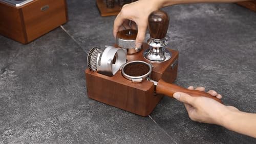 Tamping Station for 51/54mm Portafilters Solid Wood Espresso Accessories 7-Slot Organizer with Anti-Slip Base & Adjustable height - Image 3