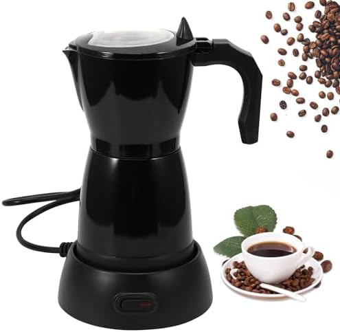 Coffee Pot Electric Espresso Coffe Maker, 300ml 6 Cups Aluminum Moka Pot with Overheat Protection and Detachable Base, Portable Italian Moka Maker, 450W, Black by ForBetterLife