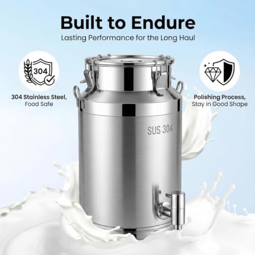 304 Stainless Steel Milk Can Milk Bucket,1.32-33 Gal Drink Dispenser Spigot - Image 2
