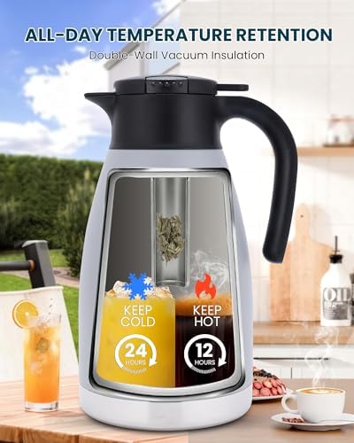 GiNT 74oz Large Thermal Coffee Carafe with Infuser–Insulated Tea Carafe, Removable Filter, Dishwasher-Safe|2.2L 10+ Cups,Wide Mouth,Dual Seal|Stainless Steel Beverage Server for Office&Events - Image 2