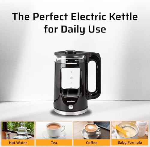 Epsilon 1.7L Glass Electric Kettle – Hot Water Tea Kettle with LED Light, Stainless Steel & Borosilicate Glass, Auto Shut-Off, BPA-Free Electric Teapot, 1100W Fast Boil, Cool Touch - Image 5