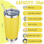 20 oz Tumbler with Lids and Straws, Stainless Steel Insulated Travel Coffee Mug, Double Wall Vacuum Insulated Tumblers, Powder Coated Coffee Tumbler for Cold & Hot Drinks (Yellow, 4 Pack) - Image 2